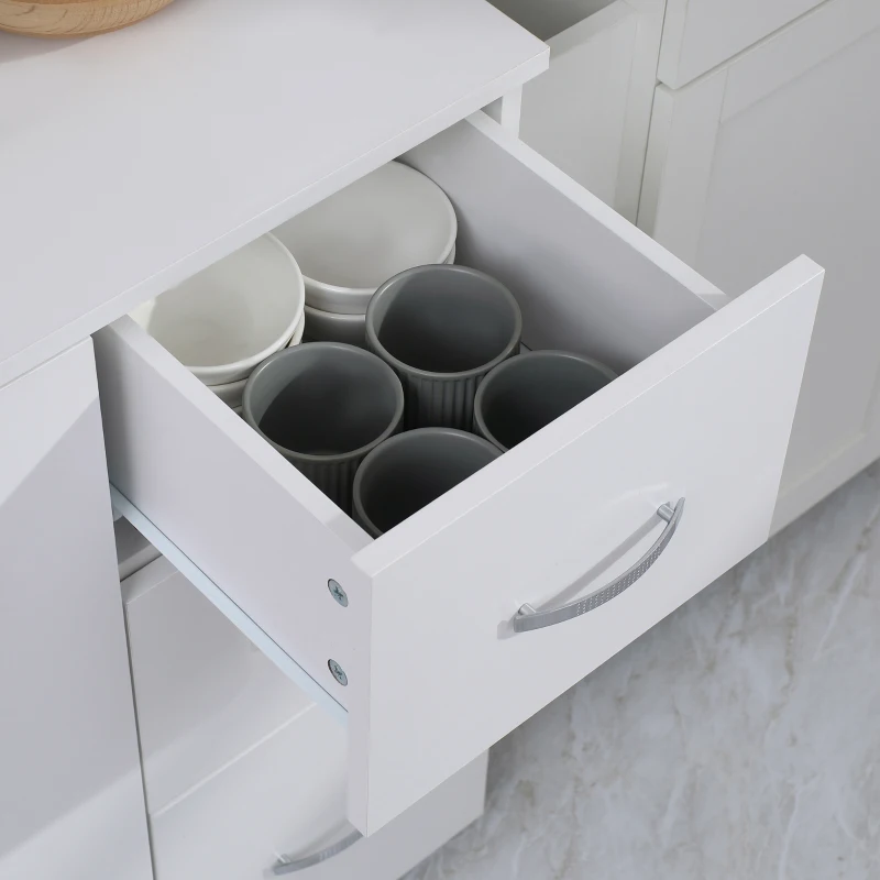 HOMCOM Küchenschrank mit 3 Schränken, 1 Regal und 3 Schubladen, wasserabweisend 89 cm x 39,5 cm x 168 cm, Weiß