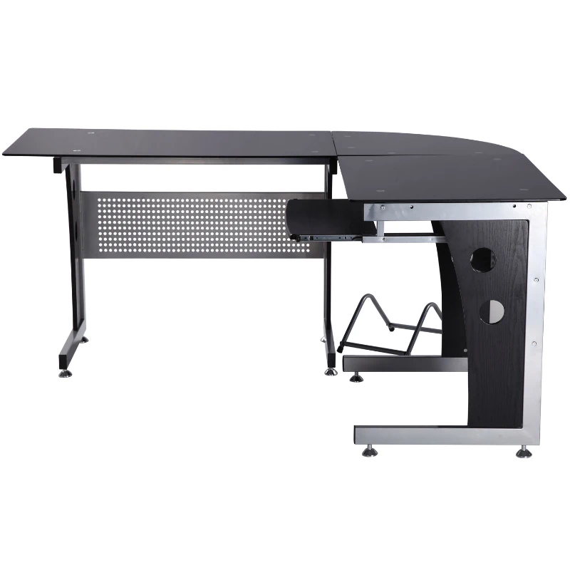 HOMCOM Computertisch Eckschreibtisch Schreibtisch Bürotisch PC Tisch mit schwarzem Sicherheitsglas L-förmig 164x139x75 cm