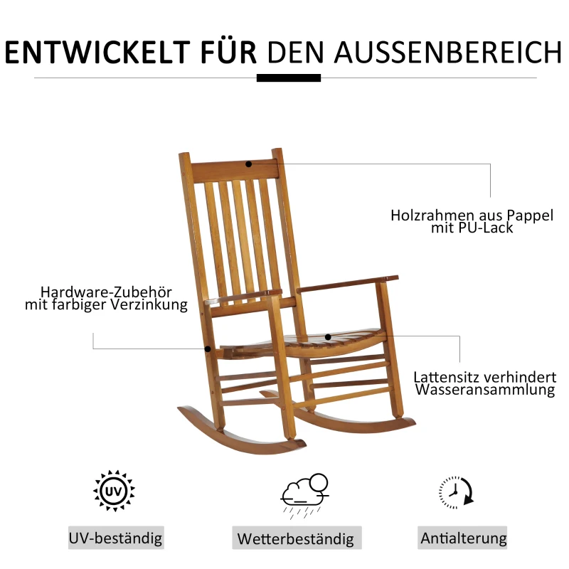 Outsunny Schaukelstuhl aus Holz mit Armlehne Schwingsessel Relaxstuhl Gartenstuhl Natur 69 x 86 x 115 cm
