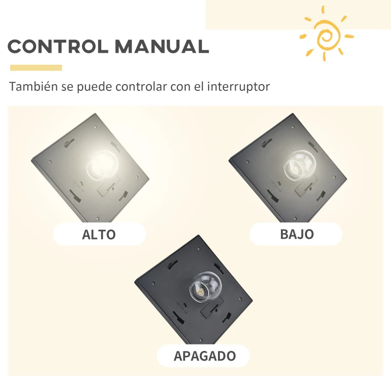 Outsunny Conjunto de 2 Farolas Solares de Exterior con 3 Luces LED Impermeable IP44 para Camino Terraza 51,5x47x182,5 cm Negro