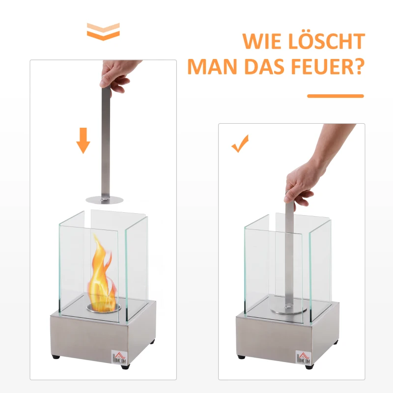 HOMCOM Ethanol-Kamin Bio-Ethanol-Brenner 0,4L 2 Stdn. Brenndauer kein Rauch Edelstahl 20 x 20 x 33 cm