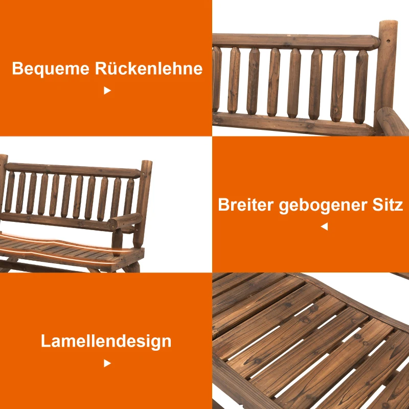 Outsunny Schaukelbank aus Holz, Gartenbank mit Armlehne, Schwingbank, 2 Sitzer Holzbank für Garten, Balkon, bis 250 kg belastbar, Verkohlt, 112 x 96 x 93 cm