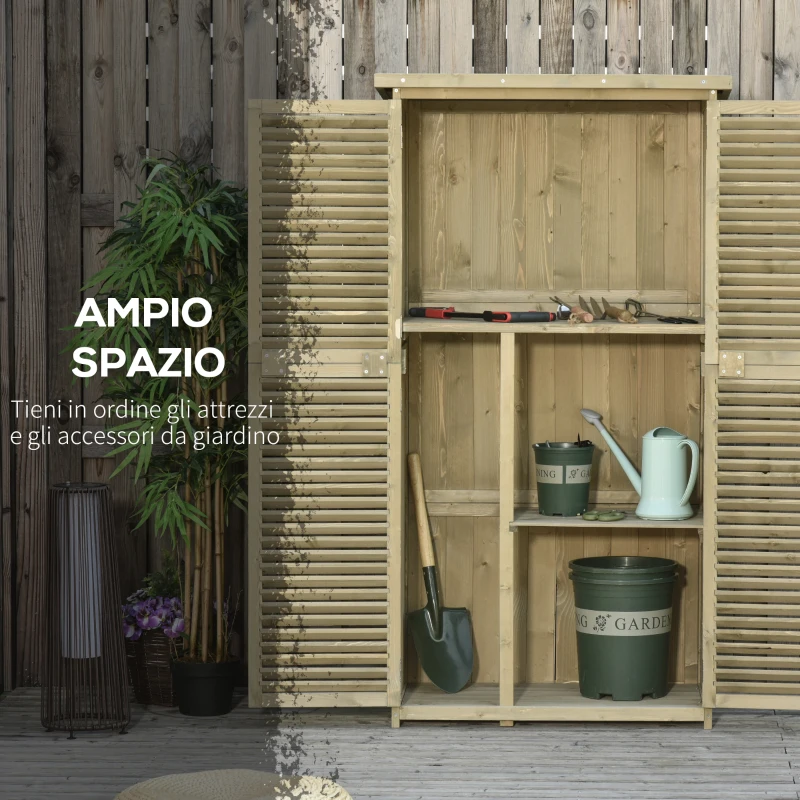 Outsunny Casetta in Legno da Giardino con Tetto Impermeabile, Armadio da Esterno Porta Attrezzi da Giardino con 4 Scompartimenti, 87x46.5x160cm, Grigio