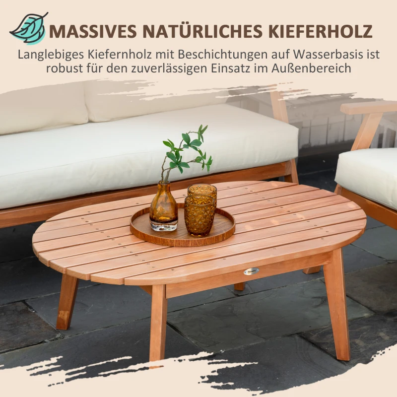 Outsunny Gartenmöbel-Set für 4 Personen Balkonmöbel-Set mit Sitzkissen, Couchtisch, Kiefernholz, Beige