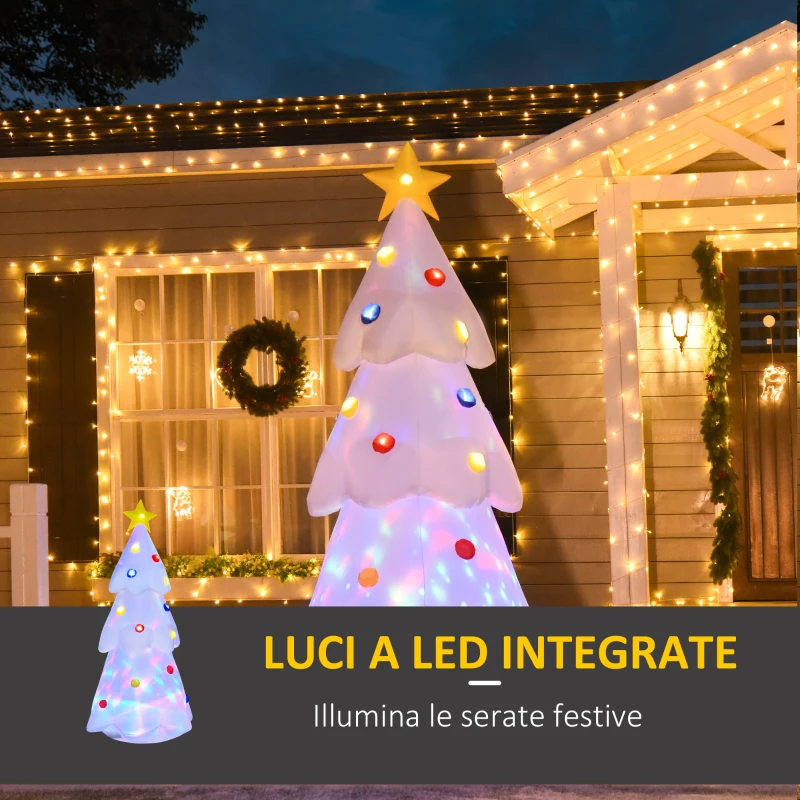 HOMCOM Albero di Natale Bianco Gonfiabile 245cm Gigante e Impermeabile con Luci a LED, Decorazione Natalizia per Esterni