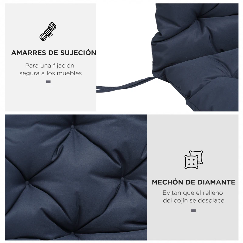 Outsunny Colchón de Banco de 3 Plazas 150x98x8 cm con 6 Cordones de Fijación para Jardín Terraza Balcón Exterior Azul