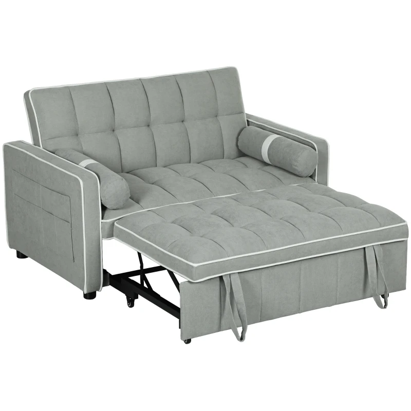 HOMCOM Two-Seater Linen-Look Sofa Bed - Light Grey