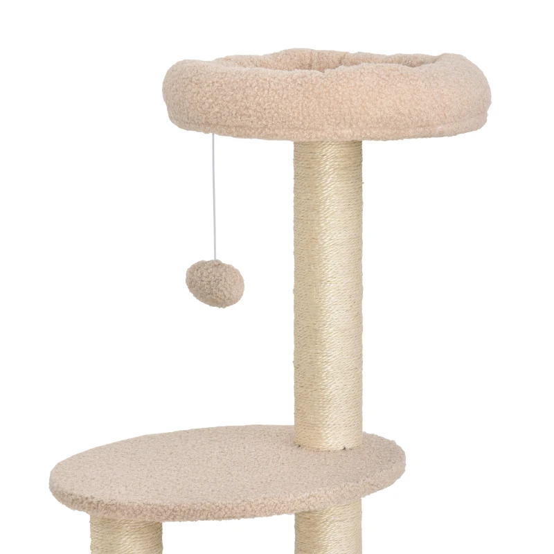 PawHut Árbol Rascador para Gatos Altura 148 cm Árbol para Gatos con Postes de Sisal Plataformas Casa y Bola Colgante Beige