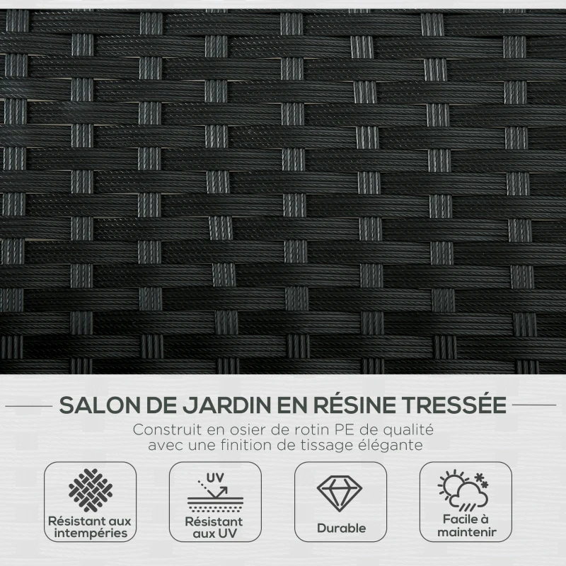 Outsunny Bain de soleil transat 2 places - grand confort - dossier inclinable multi-positions - matelas fournis crème - résine tressée 4 fils noir