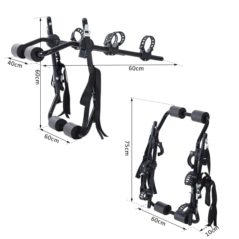 HOMCOM Porte-vélo pour 2 vélos - installation sur hayon - 6 sangles de sécurité - pliable - acier noir