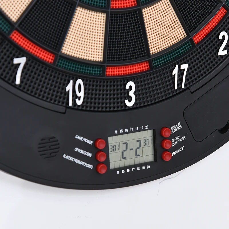 HOMCOM Elektronische Dartscheibe Dartboard mit Sprachansagen Englische Stimme LED-Anzeigen 6 Darts 26 Spiele 185 Varianten Dartautomat mit Tür Dartscheibe Set für bis zu 8 Spieler