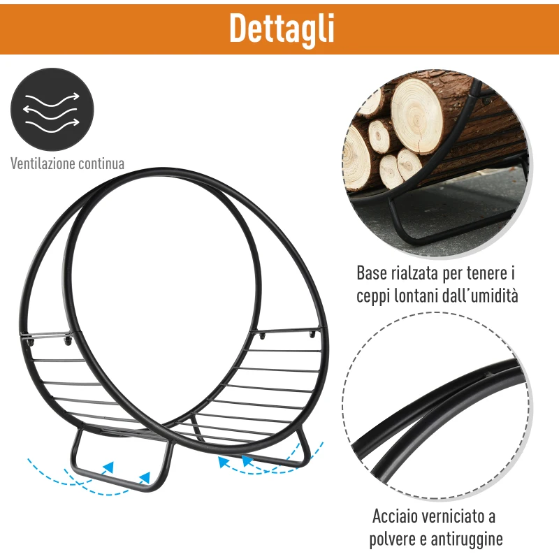 Outsunny Portalegna in Metallo per Interni ed Esterni per Camino, Porta Legna da Interno con Forma a Cesto, 45x29.5x47cm, Nero