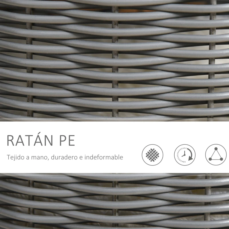 PawHut Cueva para Gatos de Ratán Ø36x40,5 cm Cesta para Gatos Rolliza con Cojín Lavable Plataforma y Patas de Madera de Pino Extraíble Gris