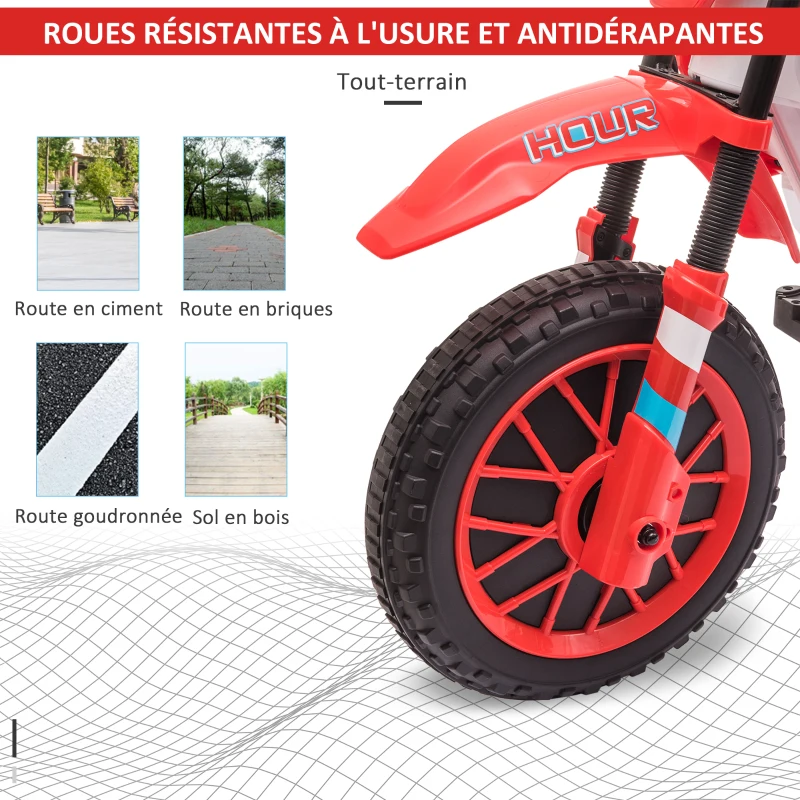 HOMCOM Moto Cross électrique Enfant 3 à 5 Ans 12 V 3-8 Km/h avec roulettes latérales Amovibles dim. 106,5L x 51,5l x 68H cm Rouge(m-5)