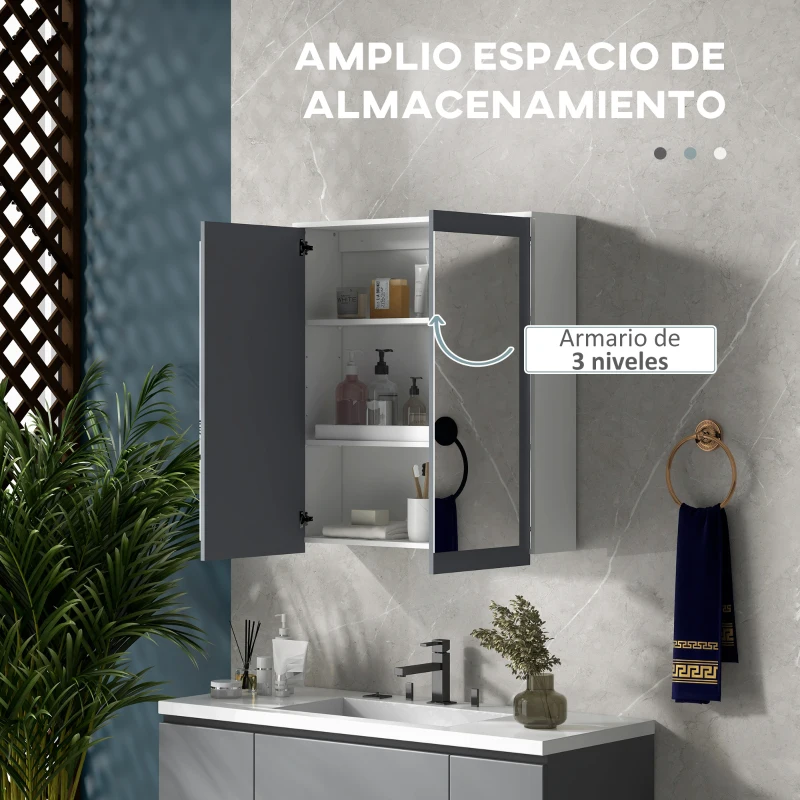 kleankin Armario de Baño con Espejo Armario de Baño para Colgar con 2 Puertas de Vidrio y Estantes Ajustables 69x17x75,5cm Blanco