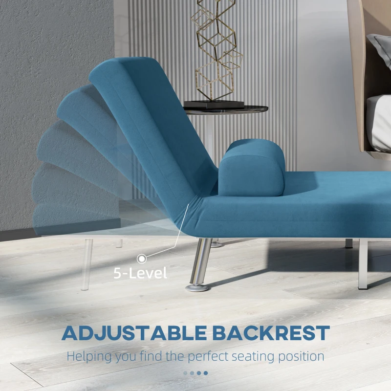 HOMCOM Single Velvet-Feel Sleeper Chair - Blue