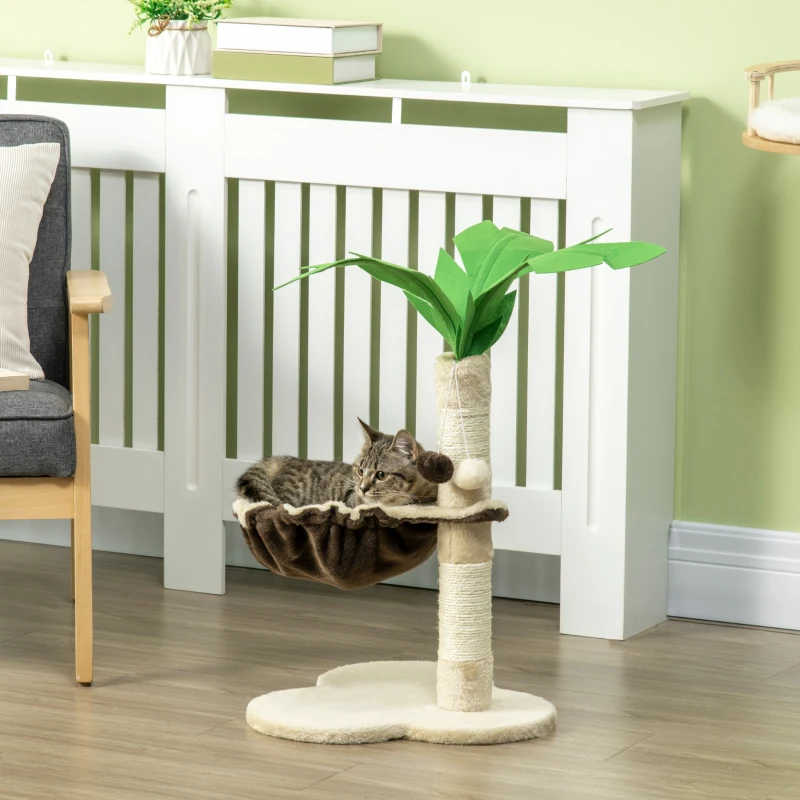 PawHut 68cm Palm Tree Shaped Cat Tree w/ Hammock, Sisal Scratching Post - Beige