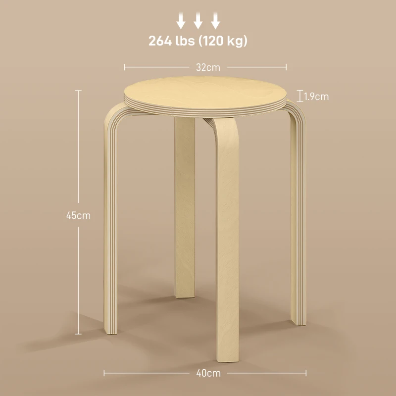 HOMCOM Ensemble de 6 tabourets empilables modernes ronds pour la cuisine, la salle à manger, le bureau, Ø40 x 45H cm