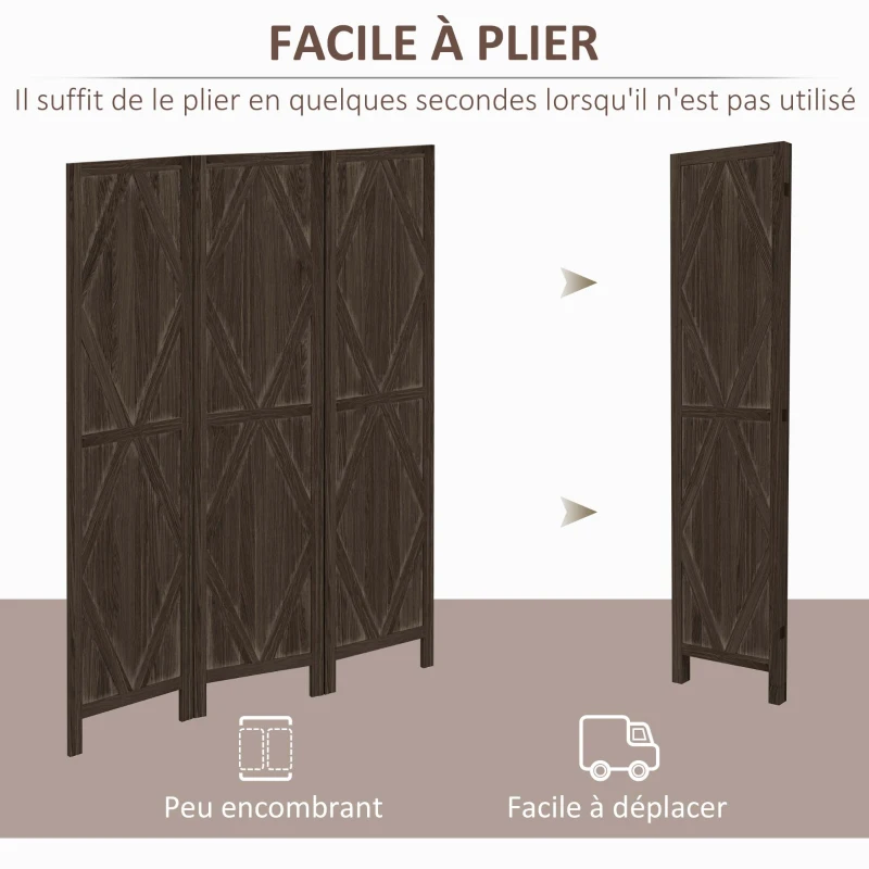 HOMCOM Paravent séparateur de pièce pliable 3 panneaux en bois paulownia 160 x 170 cm marron