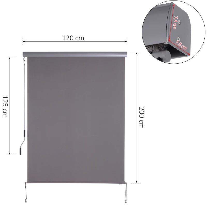 Outsunny Senkrechtmarkise Balkonmarkise Vertikalmarkise Windschutz Seitenrollo Sichtschutz mit Handkurbel Polyesterstoff+Aluminium Grau 200 x 120 cm