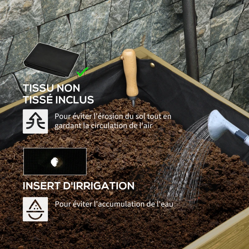 Outsunny Jardinière sur Pieds - Potager sur roulettes - Inserts d'irrigation, Feutre de Drainage Inclus - Bois Sapin Autoclave