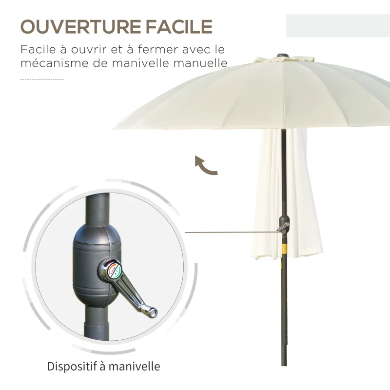 Outsunny Parasol droit parasol de jardin inclinable rond avec 18 baleines manivelle mât en métal fibre de verre Ø 2,5 m polyester haute densité beige