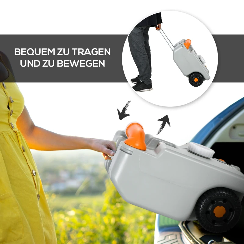 Outsunny Abwassertank, 22 L, rollbar, spritzfreie Entleerung, HDPE, 33 x 26 x 53 cm, Grau