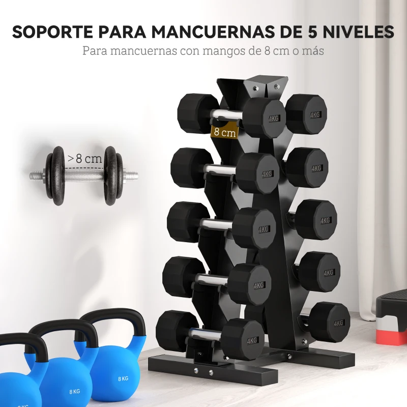SPORTNOW Soporte de Almacenamiento para Mancuernas de Acero para Entrenamiento en Gimnasio Hogar Carga 100 kg 35x33x66 cm Negro
