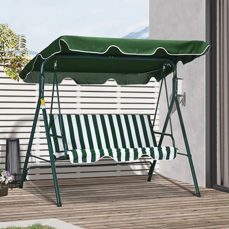 Outsunny 3-Seat Swing Chair Garden Swing Seat with Adjustable Canopy for Patio, Green