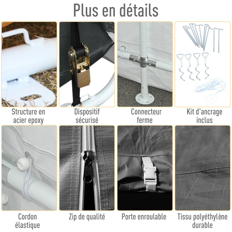 Outsunny Tente garage carport 6 x 3,6 x 2,75 m acier galvanisé robuste PE haute densité 195 g/m² imperméable anti-UV blanc gris