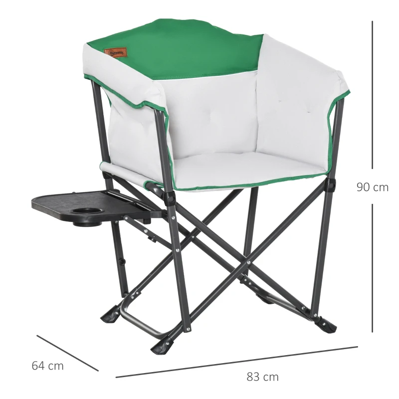 Outsunny Campingstuhl Klappstuhl Regiestuhl Tisch mit Getränkehalter Tragbar Oxford-Gewebe 83 x 64 x 90 cm Weiß+Grün