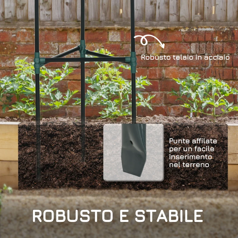 Outsunny Sostegni Pomodori a 3 Livelli in Acciaio e PP per Piante, Frutti e Ortaggi Rampicanti, 38x38x182 cm, Verde
