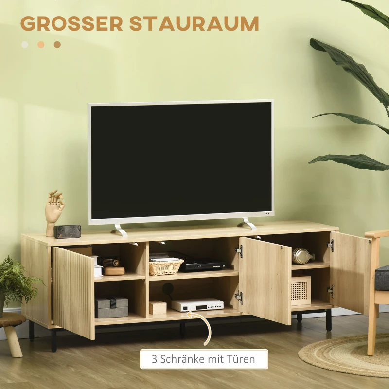 HOMCOM TV-Bank im Skandi-Design, 3 Schrankfächer, versetzbare Einlegeböden, Kabelmanagement, 150 x 40 x 51 cm