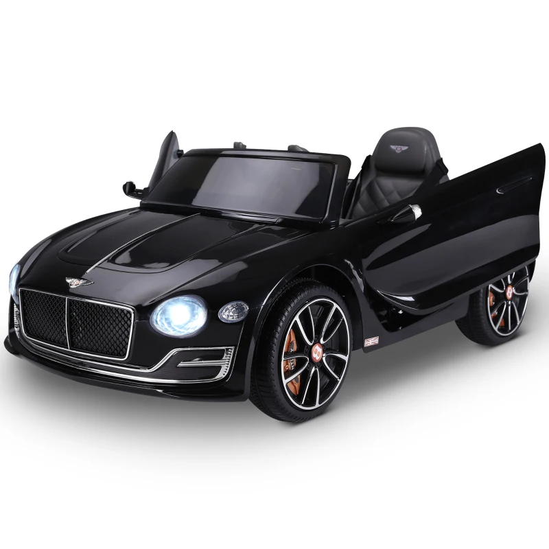 HOMCOM Macchina Elettrica per Bambini Bentley GT 6V, con Doppi Motori, Auto Elettrica per Bambini con Telecomando, Clacson, Suoni, Fari e 2 Portiere Apribili, 2.5-5 km/h, per 3-5 Anni, Nero