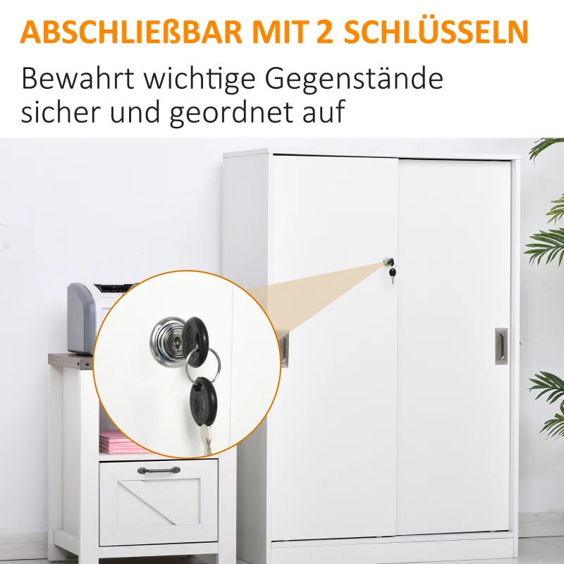 HOMCOM Aktenschrank mit verschließbarer Tür, inklusive 2 Schlüsseln, 80 cm x 40 cm x 120 cm, Weiß