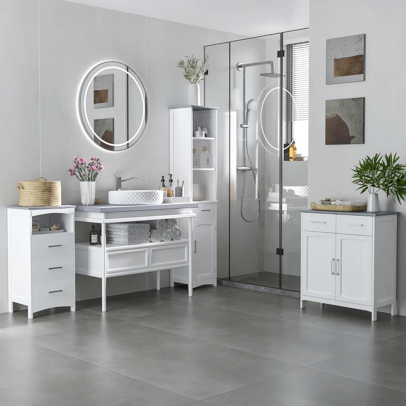 kleankin Badezimmerschrank Freistehender Bademöbel Badschrank Schrank mit Schublade Weiß+Grau 34 x 30 x 163 cm