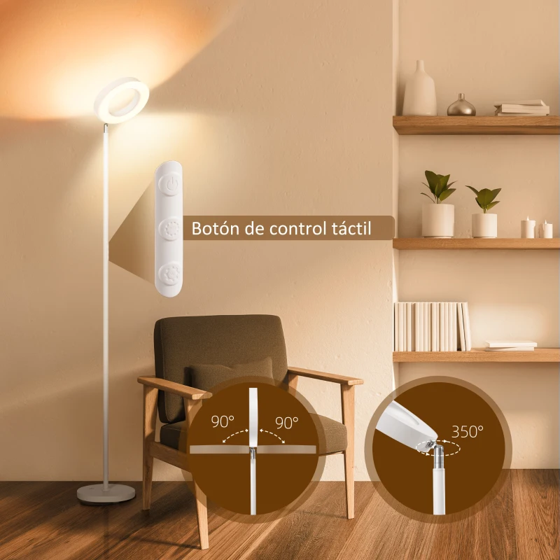 HOMCOM Lámpara de Pie Inteligente WiFi Lámpara Moderna con LED Regulable RGB 42W para Salón Dormitorio Ø25x168cm Blanco