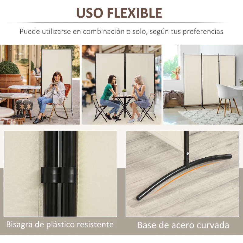 HOMCOM Biombo Separador de Ambientes de 3 Paneles 253x50x182 cm Divisor de Habitación Plegable con 6 Pies de Metal Beige