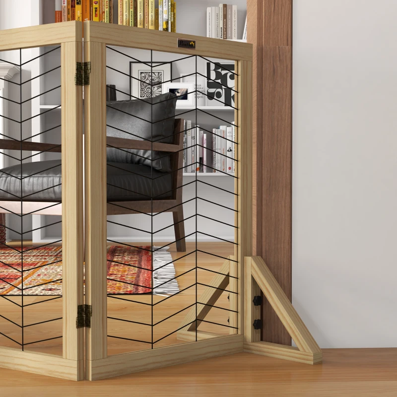 PawHut Hundegitter Treppengitter Absperrgitter, faltbar, Kiefernholz, 187 cm x 44 cm x 70 cm, Natur