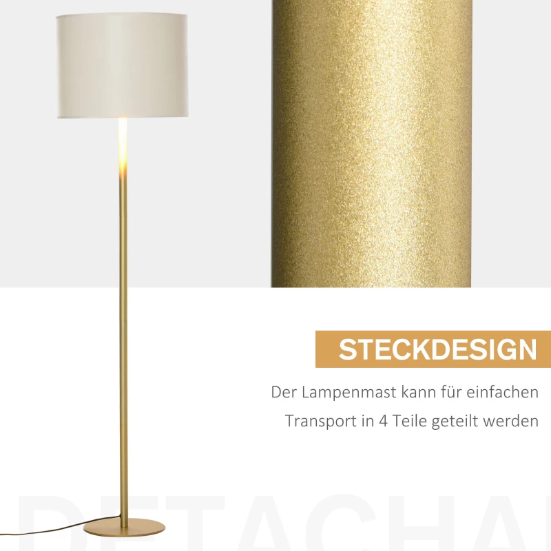 HOMCOM Stehlampe Stehleuchte für Wohnzimmer Schlafzimmer Büro, Weiß Metall, Poly Baumwolle, Ø40 x 160H cm
