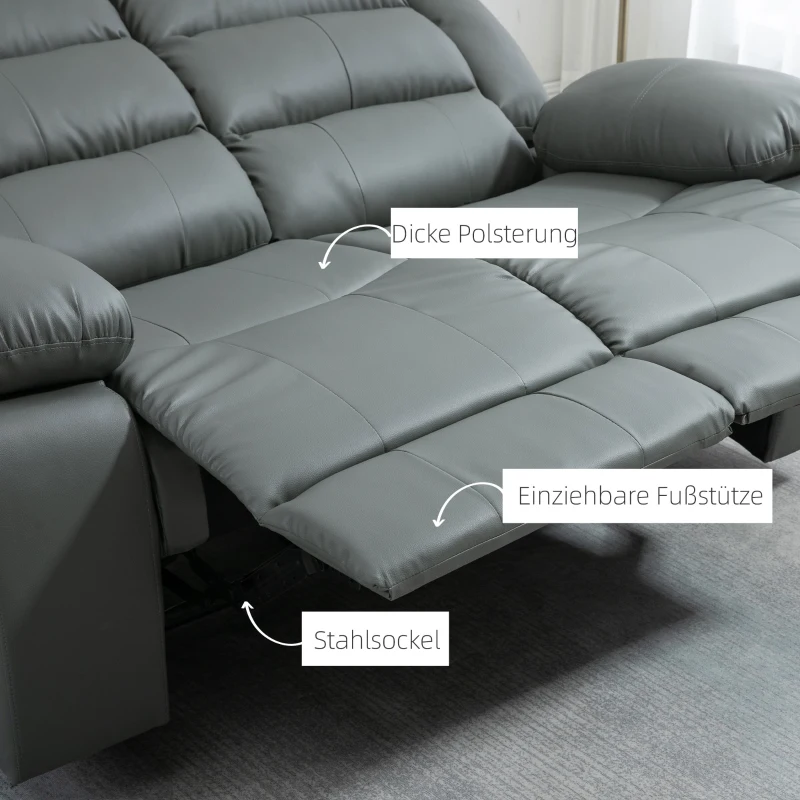HOMCOM Relax-Sofa für 2 Personen, verstellbare Fußstützen und 135° Neigungswinkel, 168 cm x 98 cm x 102 cm, Grau