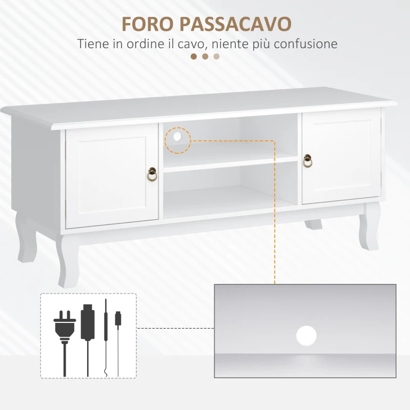 HOMCOM Mobile Porta Tv Bianco Opaco Classico con Ante in Legno per TV 50'' 120×45×50.5cm