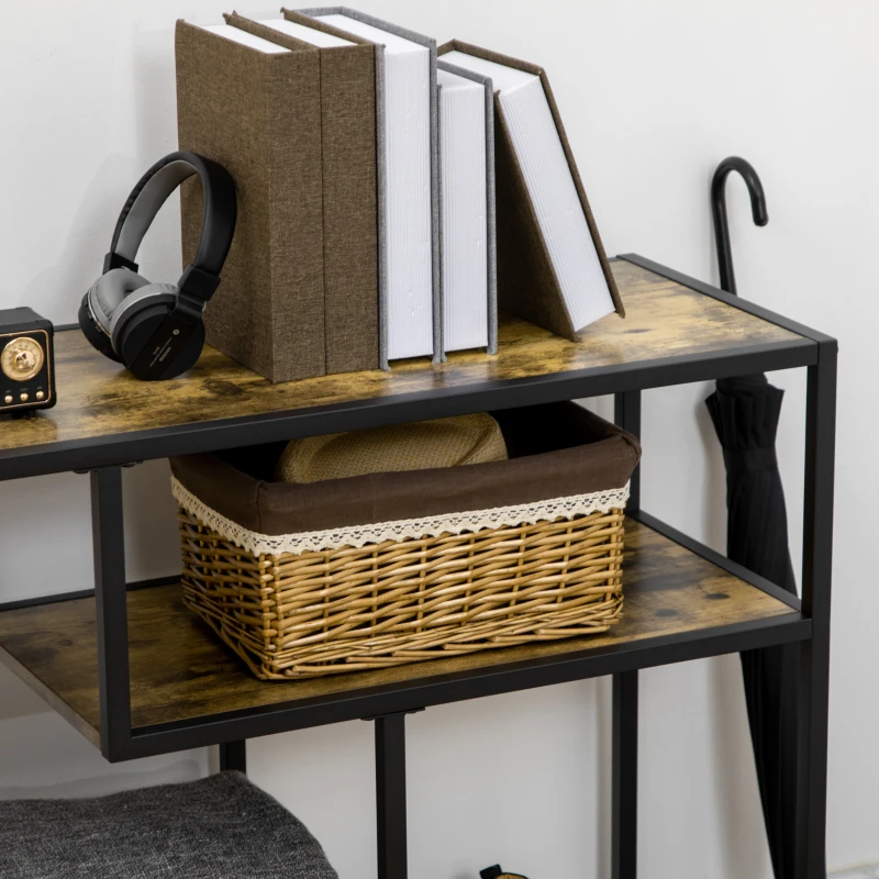 HOMCOM Konsolentisch mit 4 Regalen, industrielle Ästhetik, Anti-Kipp-Design, verstellbare Fußpads, Dunkelbraun/Schwarz