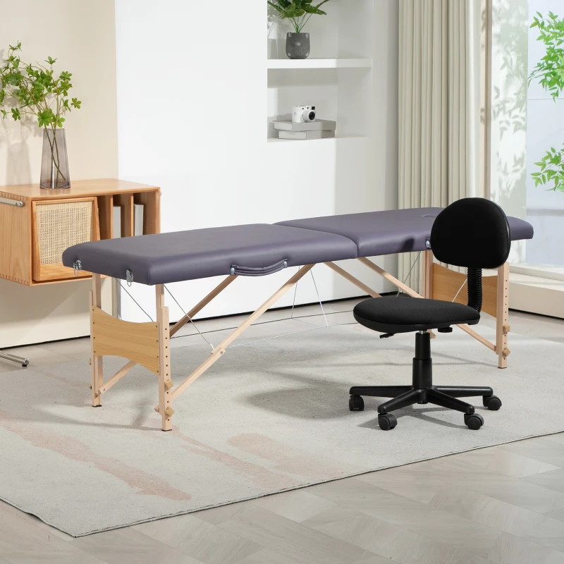 HOMCOM Camilla de Masaje Plegable con Marco de Madera con Altura Regulable y Bolsa de Transporte 186x60x58-81 cm Púrpura