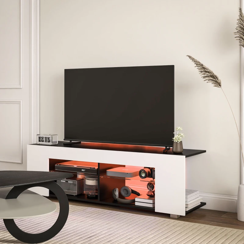 HOMCOM Multi-Shelf TV Cabinet, with Adjustable LED Lights - White