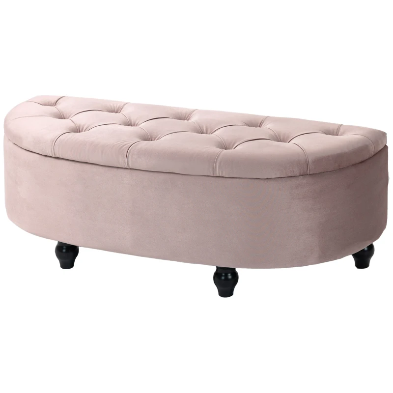 HOMCOM Semi-Circle Ottoman Storage Bench, Bed End Bench, Tufted Upholstered Window Seat Footrest Stool with Rubberwood Legs for Bedroom & Entryway, 120 x 46 x 42 cm, Pink