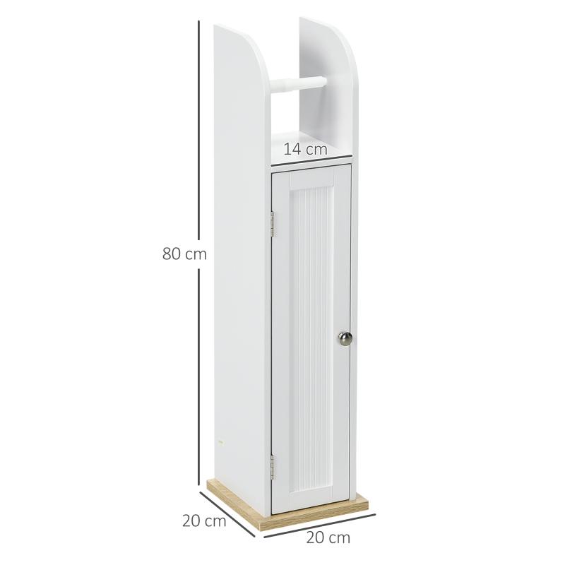 kleankin Armario de Baño con Soporte para el Papel Higiénico y Armario de 3 Compartimentos 20x20x80 cm Blanco