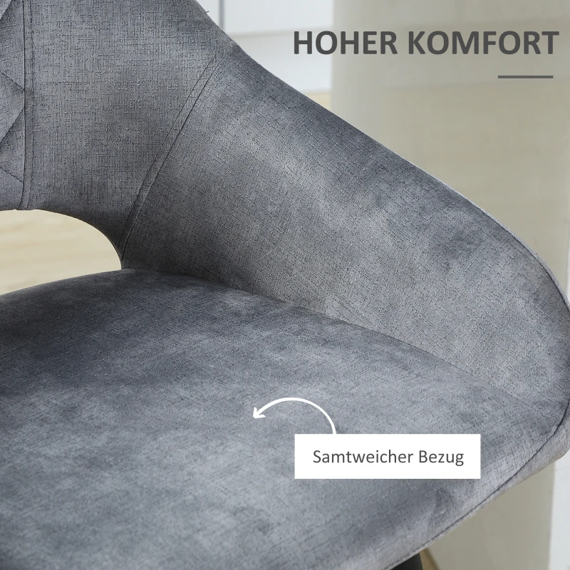 HOMCOM 2er-Set Barhocker im Retrodesign, Samtoptik, inkl. Fußstütze 50 cm x 56 cm x 98 cm Grau