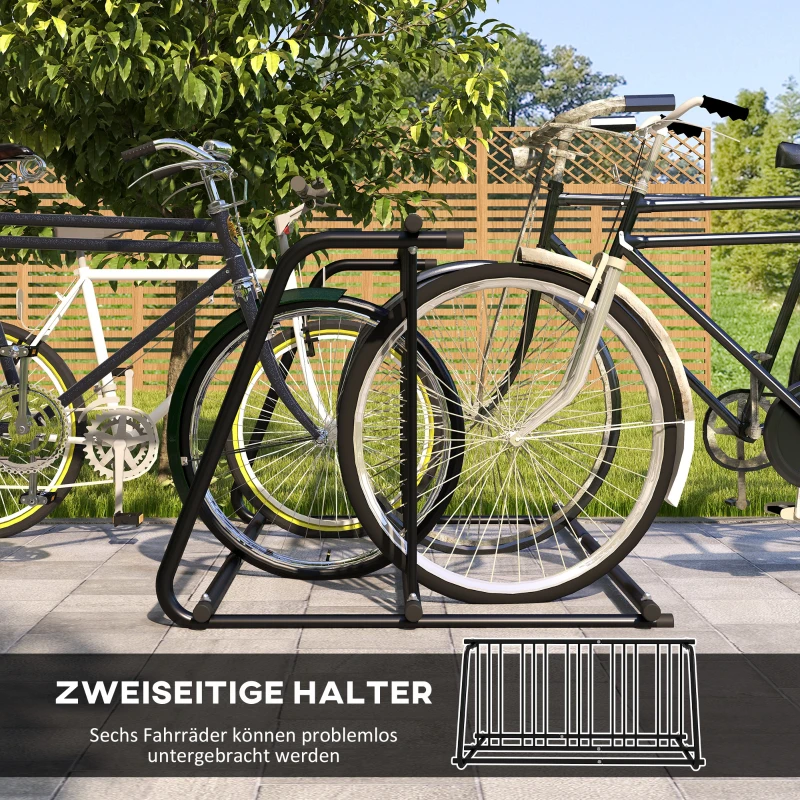 DURHAND Fahrradständer für 4 Fahrräder, wetterbeständig, zusätzliche Halterung, 155 x 100 x 75 cm, Schwarz