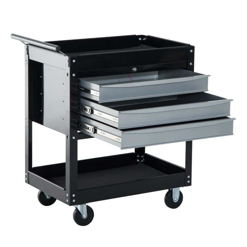 HOMCOM Carrello da Officina Professionale Cassettiera Portautensili in Lamiera, Nero, 68 x 46 x 88cm
